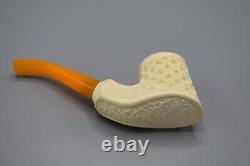 Large Sitter Pipe Ornate Design BLOCK MEERSCHAUM-NEW-HAND CARVED W Case#208