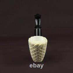 Large Sitter Pipe Ornate Design BLOCK MEERSCHAUM-NEW-HAND CARVED W Case#790