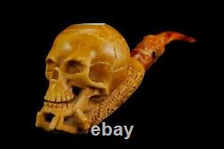 Large Size Skull Pipe BY ALI Block Meerschaum-Handmade NEW W CASE#546
