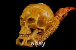 Large Size Skull Pipe BY ALI Block Meerschaum-Handmade NEW W CASE#546