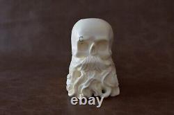 Large Size Skull Pipe W Beard Block Meerschaum-Handmade NEW W CASE#1049