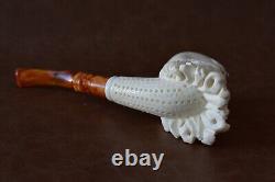 Large Size Skull Pipe W Beard Block Meerschaum-Handmade NEW W CASE#1049