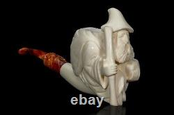 Large Size WIZARD Figure Pipe New Block Meerschaum Handmade W Case#381