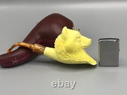 Large Size Wolf Pipe By Kenan new-block Meerschaum Handmade W Case+tamper#113