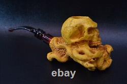 Large Skull Pipe W Snake BY SADIK YANIK Block Meerschaum Handmade NEW W CASE929