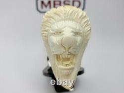Large Vintage Hand Carved Block Meerschaum Tobacco Pipe Of Lion, with Fitted Case