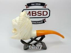 Large Vintage Hand Carved Block Meerschaum Tobacco Pipe Of Lion, with Fitted Case