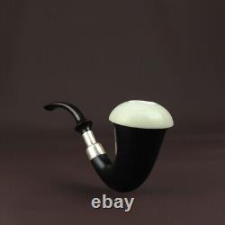 Large bowl Mahogany Wood Sherlock Pipe W Block Meerschaum Cap Handmade Case#621