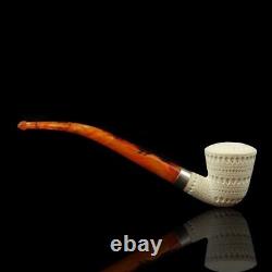 Lattice Bent Dublin Pipe new-block Meerschaum Handmade W Case#888 Churchwarden