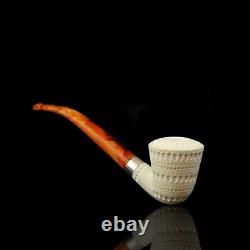 Lattice Bent Dublin Pipe new-block Meerschaum Handmade W Case#888 Churchwarden