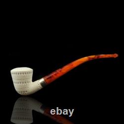 Lattice Bent Dublin Pipe new-block Meerschaum Handmade W Case#888 Churchwarden