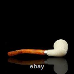 Lattice Bent Dublin Pipe new-block Meerschaum Handmade W Case#888 Churchwarden
