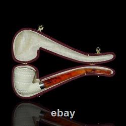 Lattice Bent Dublin Pipe new-block Meerschaum Handmade W Case#888 Churchwarden