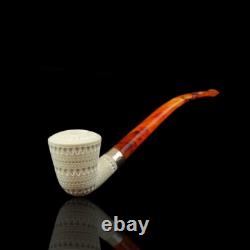 Lattice Bent Dublin Pipe new-block Meerschaum Handmade W Case#888 Churchwarden