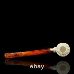Lattice Bent Dublin Pipe new-block Meerschaum Handmade W Case#888 Churchwarden