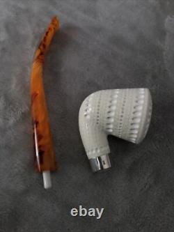 Lattice Bent Dublin Pipe new-block Meerschaum Handmade W Case#888 Churchwarden