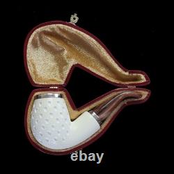 Lattice Bent Egg Pipe new-block Meerschaum Handmade Case#1166 Reverse Calabash