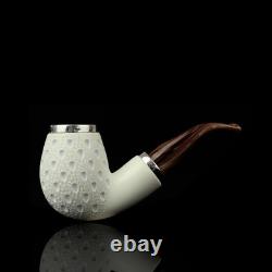 Lattice Bent Egg Pipe new-block Meerschaum Handmade Case#1166 Reverse Calabash