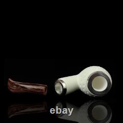 Lattice Bent Egg Pipe new-block Meerschaum Handmade Case#1166 Reverse Calabash