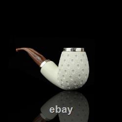 Lattice Bent Egg Pipe new-block Meerschaum Handmade Case#1166 Reverse Calabash