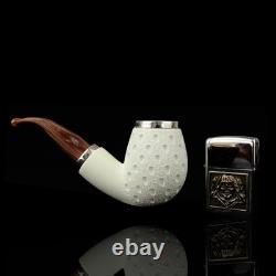 Lattice Bent Egg Pipe new-block Meerschaum Handmade Case#1166 Reverse Calabash