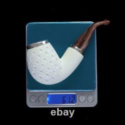 Lattice Bent Egg Pipe new-block Meerschaum Handmade Case#1166 Reverse Calabash