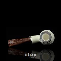 Lattice Bent Egg Pipe new-block Meerschaum Handmade Case#1166 Reverse Calabash
