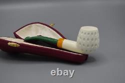 Lattice Design Apple Pipe Handmade block Meerschaum New W Case#1669