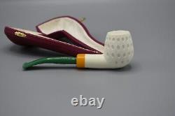 Lattice Design Apple Pipe Handmade block Meerschaum New W Case#1669