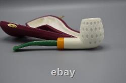 Lattice Design Apple Pipe Handmade block Meerschaum New W Case#1669