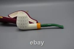 Lattice Design Apple Pipe Handmade block Meerschaum New W Case#1669