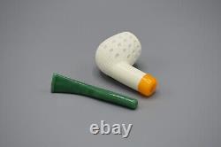 Lattice Design Apple Pipe Handmade block Meerschaum New W Case#1669