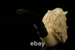 Lion Block Meerschaum Pipe Carved by Kenan with custom CASE 11555