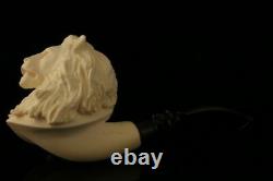 Lion Block Meerschaum Pipe Carved by Kenan with custom CASE 11555