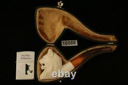 Lion Hand Carved Block Meerschaum Pipe with a fitted CASE 10588r