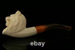 Lion Hand Carved Block Meerschaum Pipe with a fitted CASE 10588r