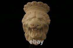 Lion King Block Meerschaum Pipe Carved by I. Baglan in CASE 10534