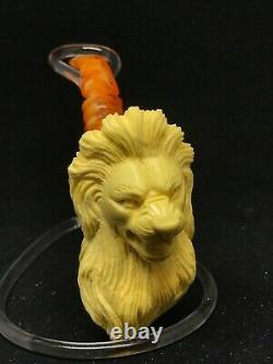 Lion Meerschaum pipe, Hand Carved pipe, Block Meerschaum, exprees shipping