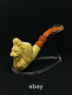 Lion Meerschaum pipe, Hand Carved pipe, Block Meerschaum, exprees shipping
