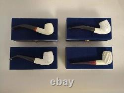 Lot of 4 Block Meerschaum Carved Pipes withBrass Latch Boxes UNSMOKED