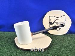 MBSD Block Meerschaum Smooth Poker Pipe Straight Carbon Fiber Stem, Bag