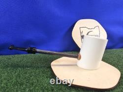 MBSD Block Meerschaum Smooth Poker Pipe Straight Carbon Fiber Stem, Bag
