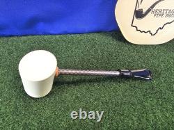 MBSD Block Meerschaum Smooth Poker Pipe Straight Carbon Fiber Stem, Bag