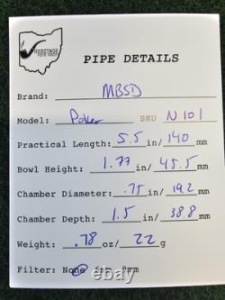 MBSD Block Meerschaum Smooth Poker Pipe Straight Carbon Fiber Stem, Bag