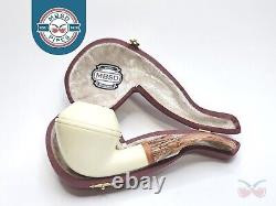 MBSD Meerschaum Bent Rhodesian Block Meerschaum Tobacco Pipe, 9mm Filter, Case