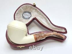 MBSD Meerschaum Bent Rhodesian Block Meerschaum Tobacco Pipe, 9mm Filter, Case