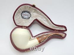 MBSD Meerschaum Bent Rhodesian Block Meerschaum Tobacco Pipe, 9mm Filter, Case