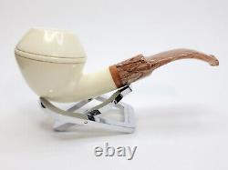 MBSD Meerschaum Bent Rhodesian Block Meerschaum Tobacco Pipe, 9mm Filter, Case