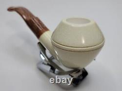 MBSD Meerschaum Bent Rhodesian Block Meerschaum Tobacco Pipe, 9mm Filter, Case