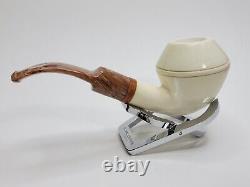 MBSD Meerschaum Bent Rhodesian Block Meerschaum Tobacco Pipe, 9mm Filter, Case